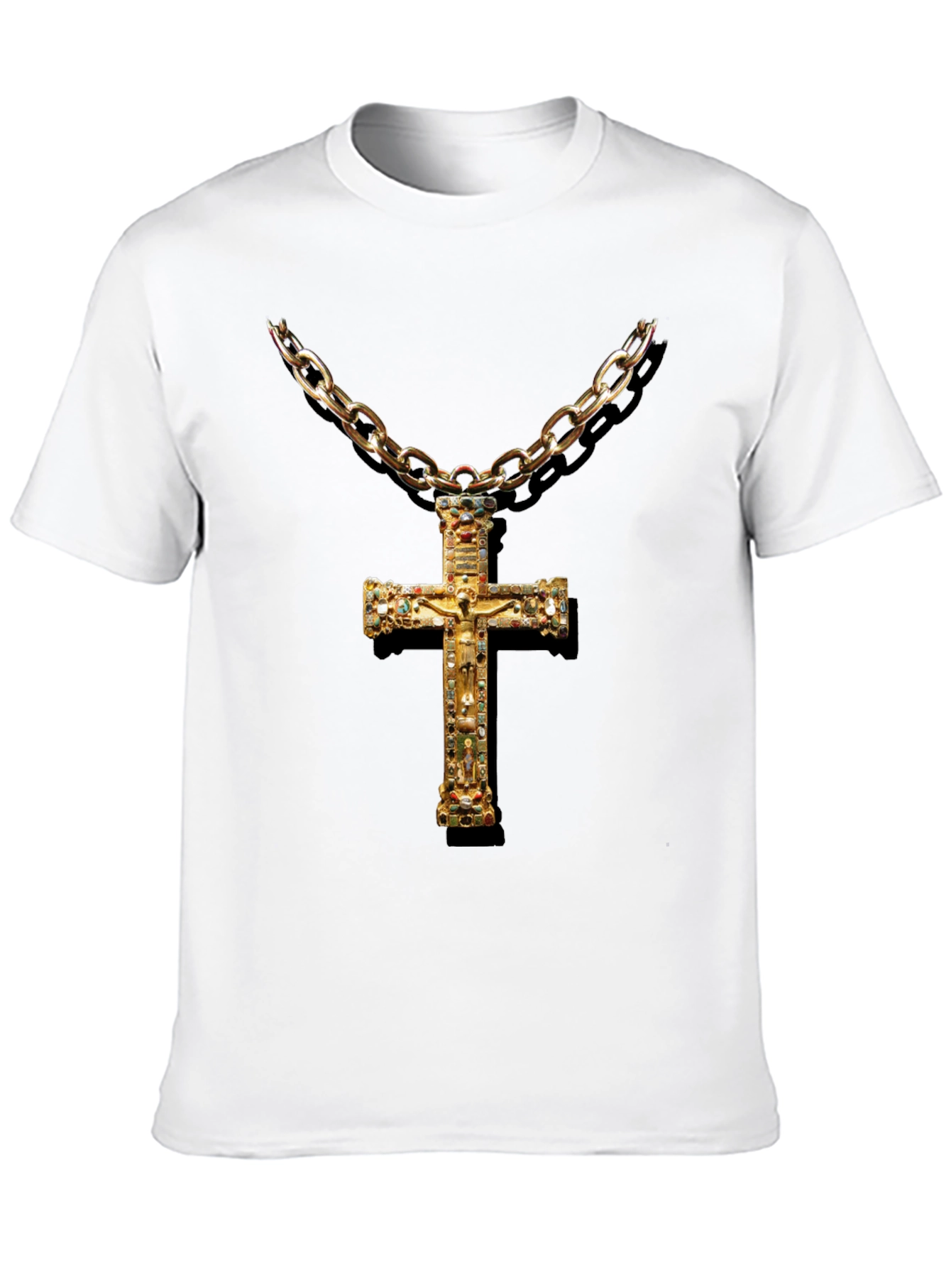 Embellished Cross Chain T-Shirt - Black