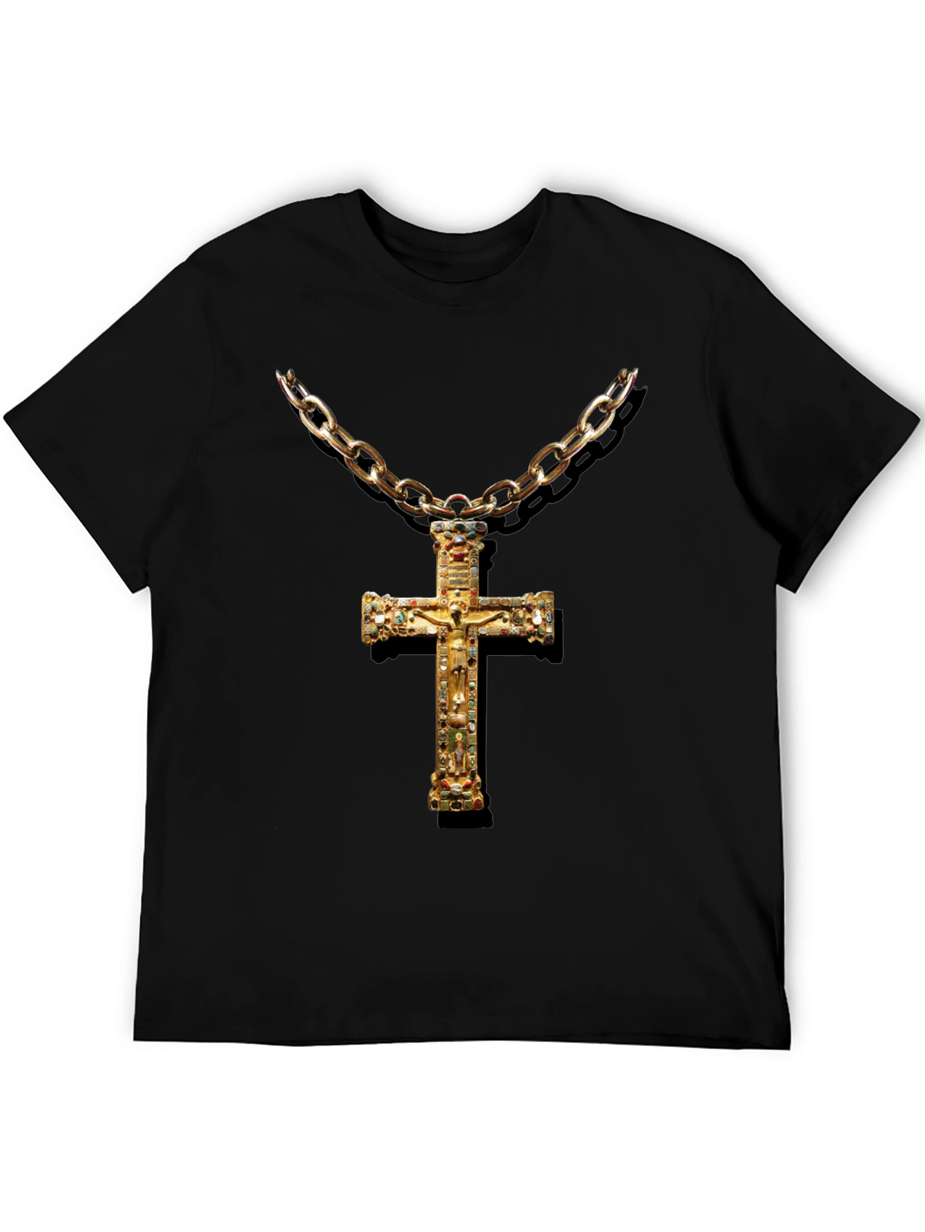 Embellished Cross Chain T-Shirt - Black