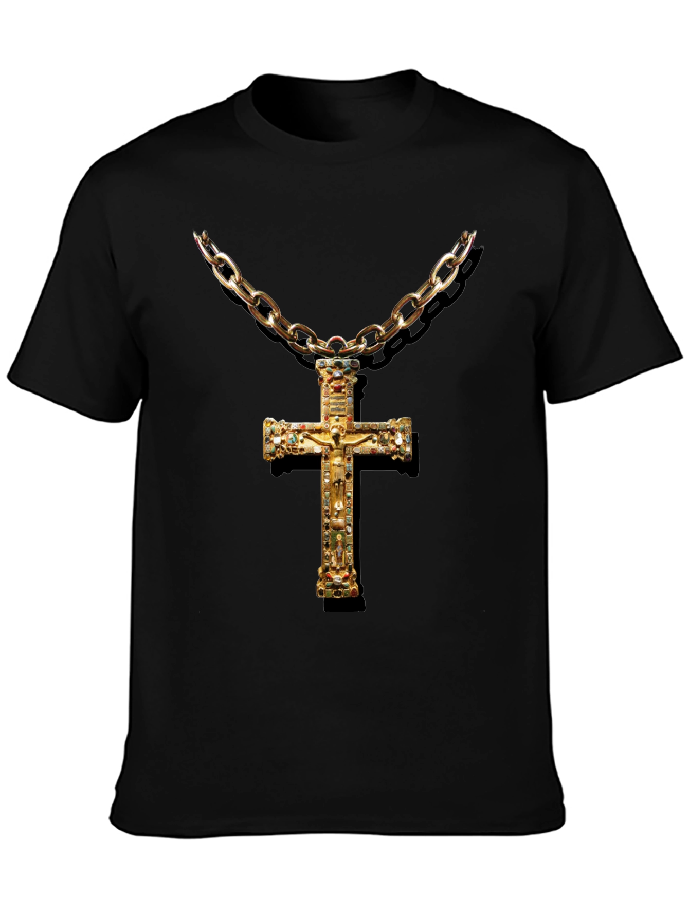 Embellished Cross Chain T-Shirt - Black