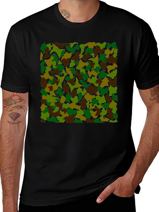 Camouflage Pattern Tee - Black Short Sleeve Cotton Shirt