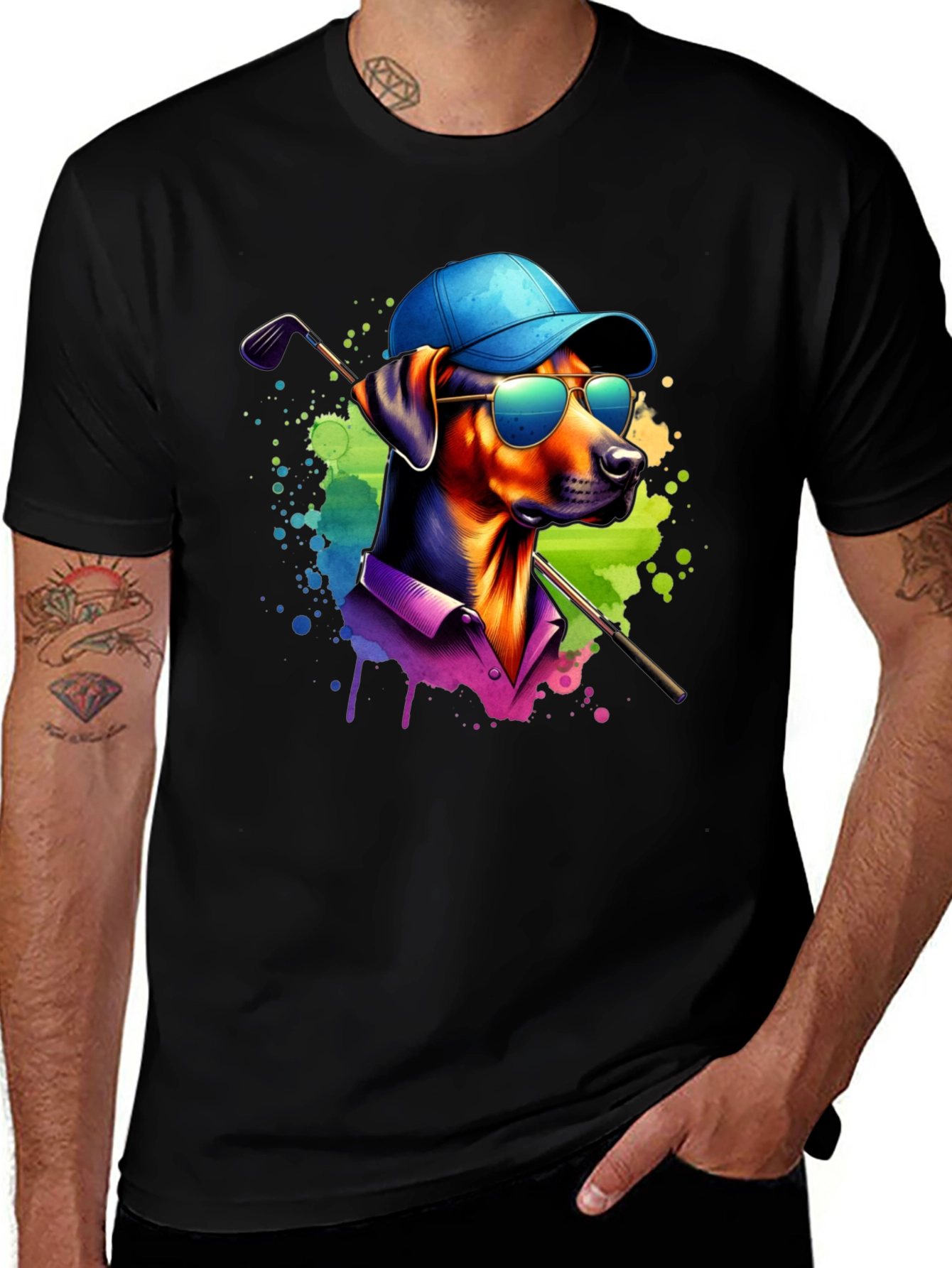 Dog Golfer Graphic Tee - Cool Canine Style