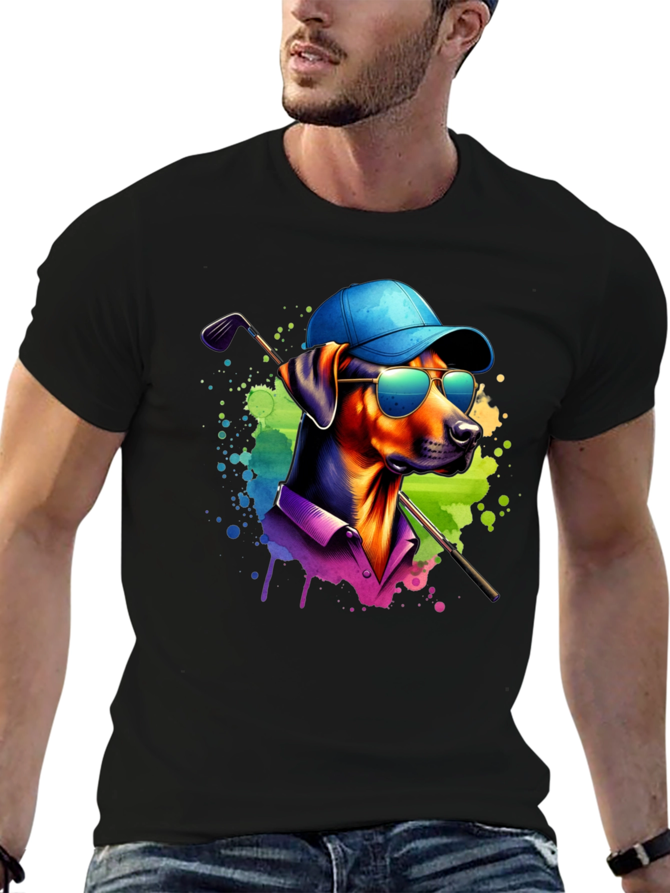Dog Golfer Graphic Tee - Cool Canine Style
