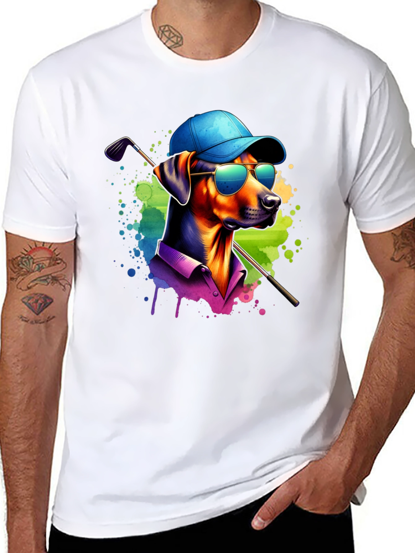 Dog Golfer Graphic Tee - Cool Canine Style
