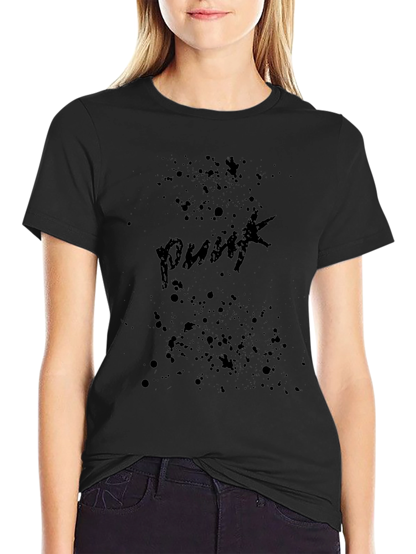 Grunge Punk Splatter Graphic Tee - Black