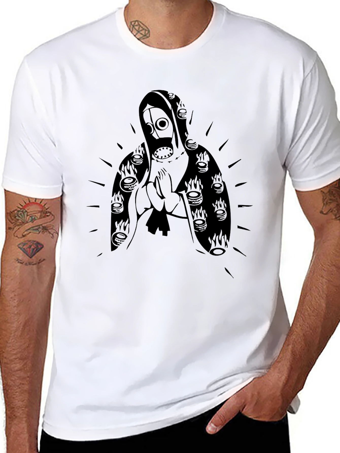 Gas Mask Madonna Graphic Tee - Black