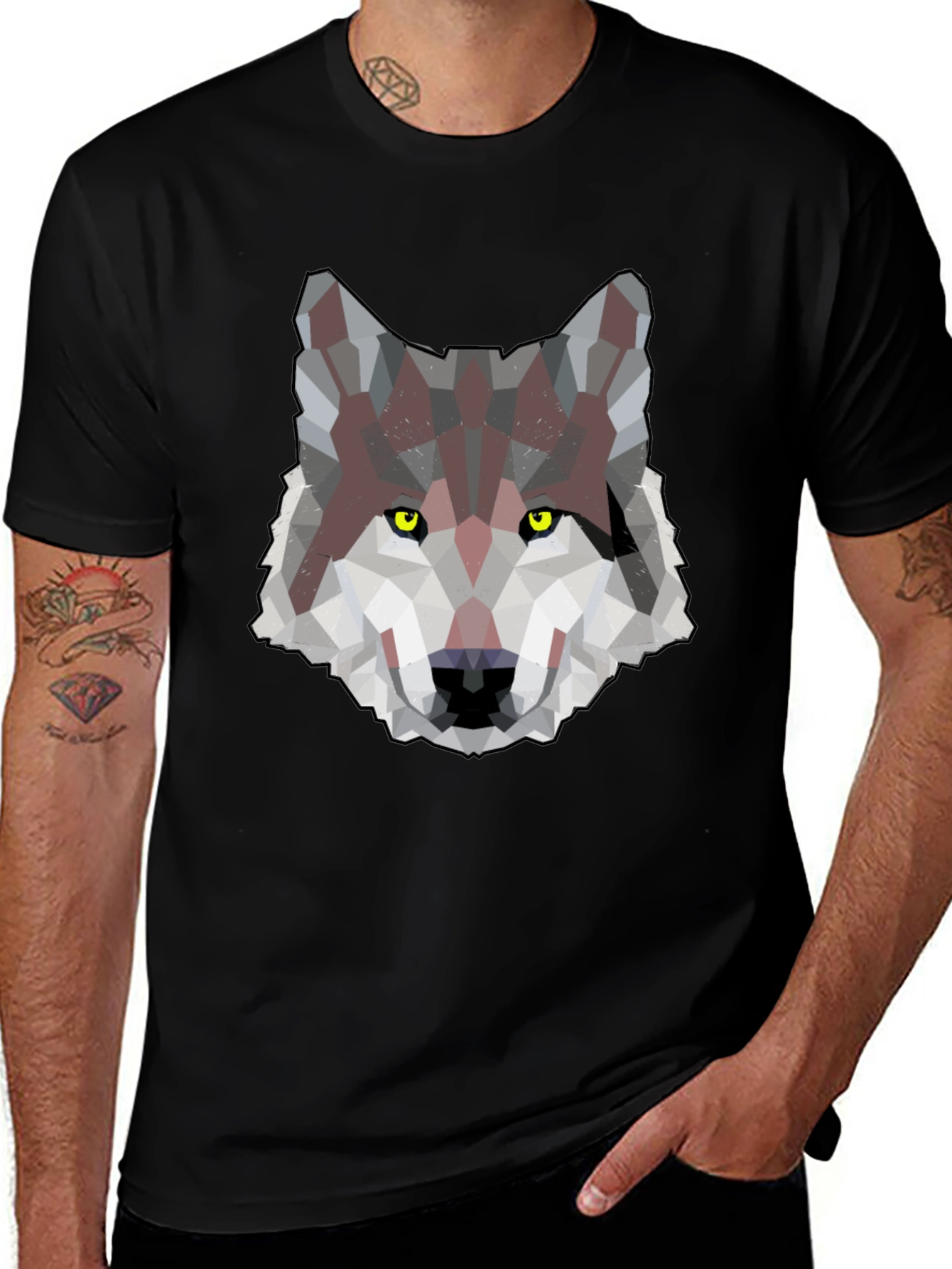 Geometric Wolf Graphic Print Mens T-Shirt