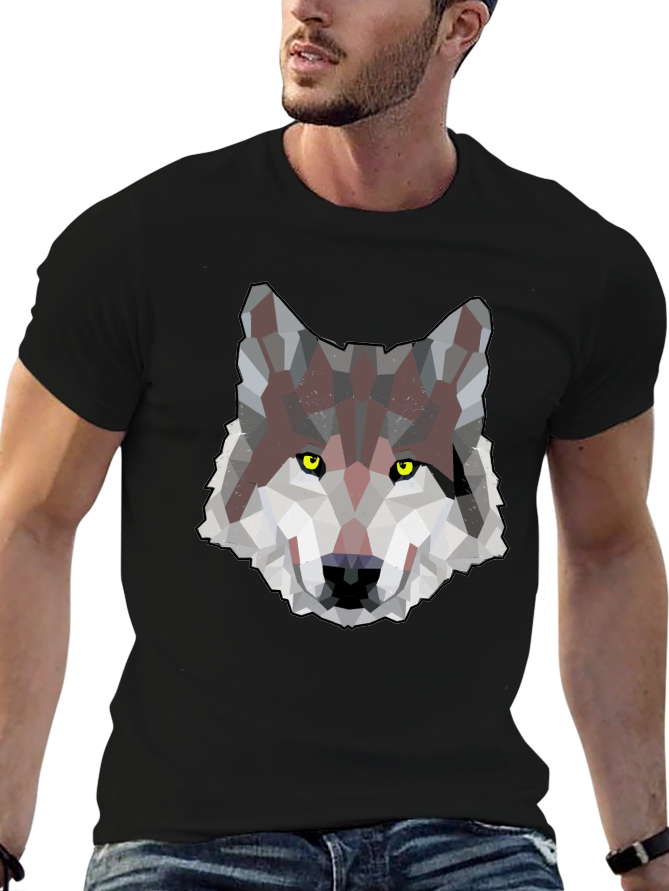 Geometric Wolf Graphic Print Mens T-Shirt