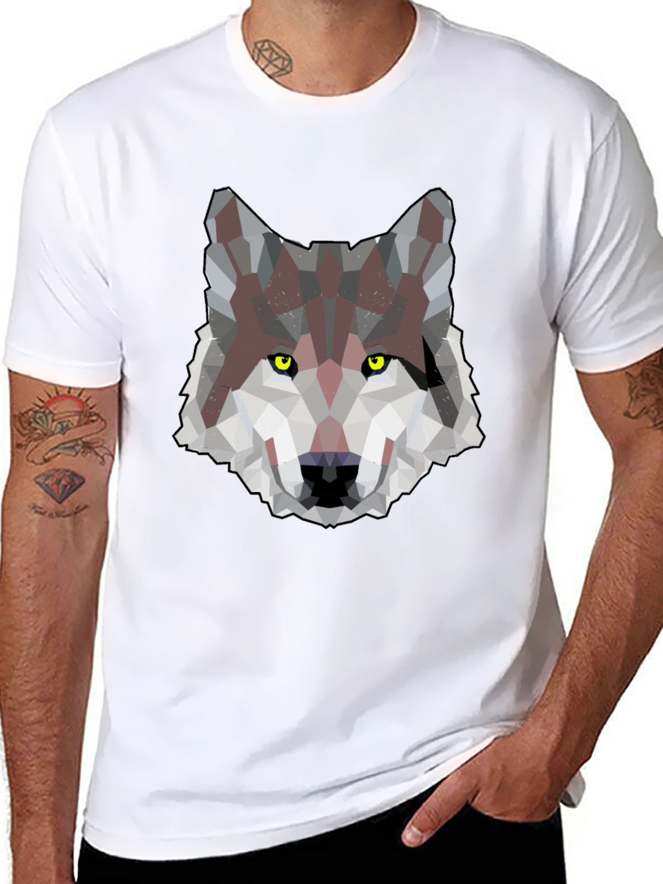 Geometric Wolf Graphic Print Mens T-Shirt