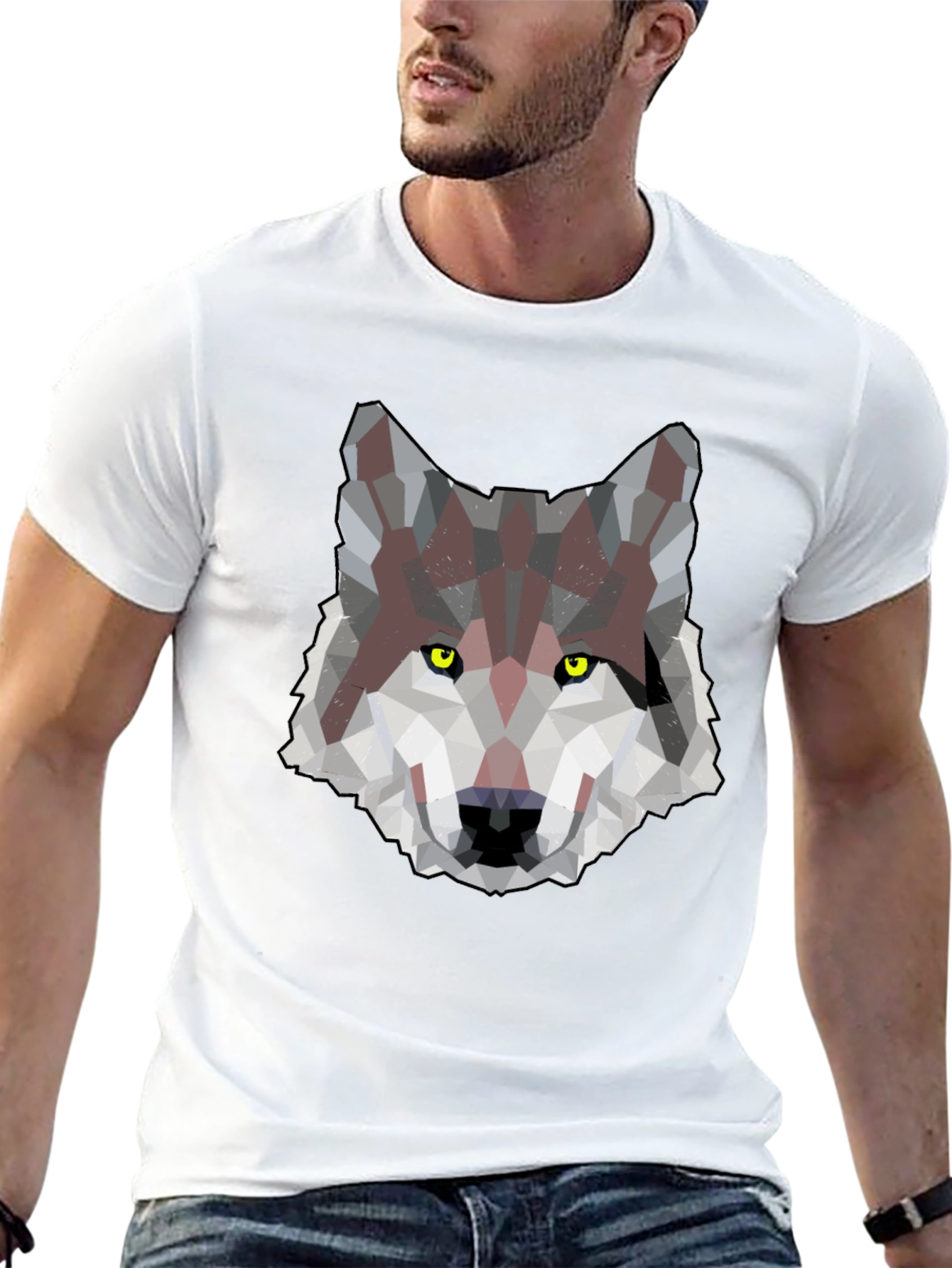 Geometric Wolf Graphic Print Mens T-Shirt