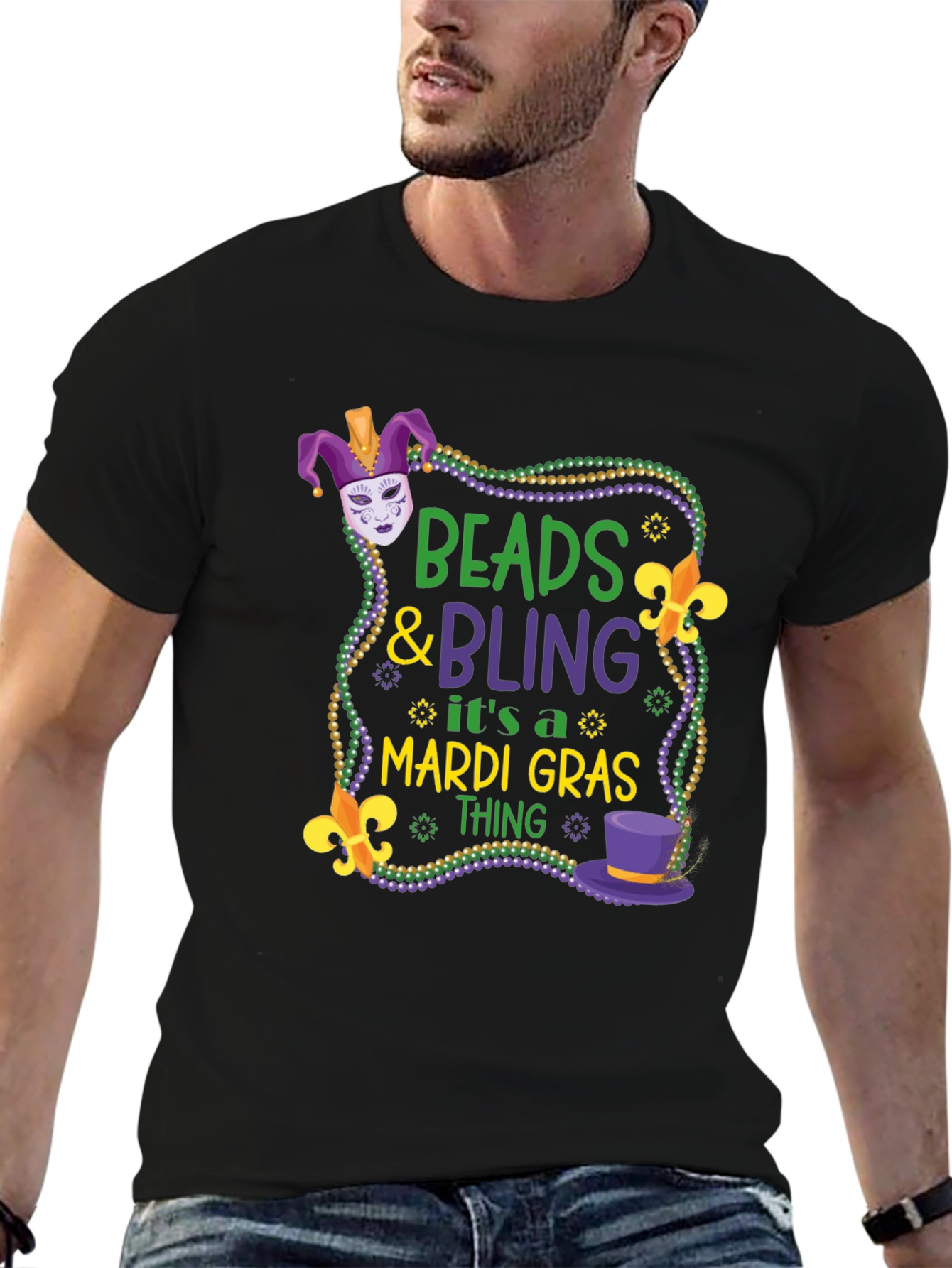 Mardi Gras Beads & Bling Graphic Tee