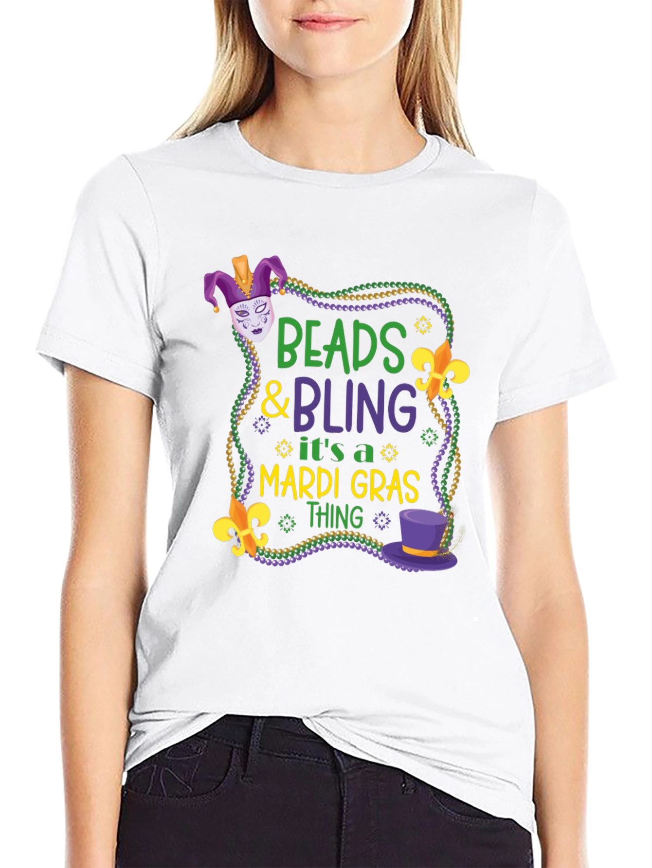 Mardi Gras Beads & Bling Graphic Tee
