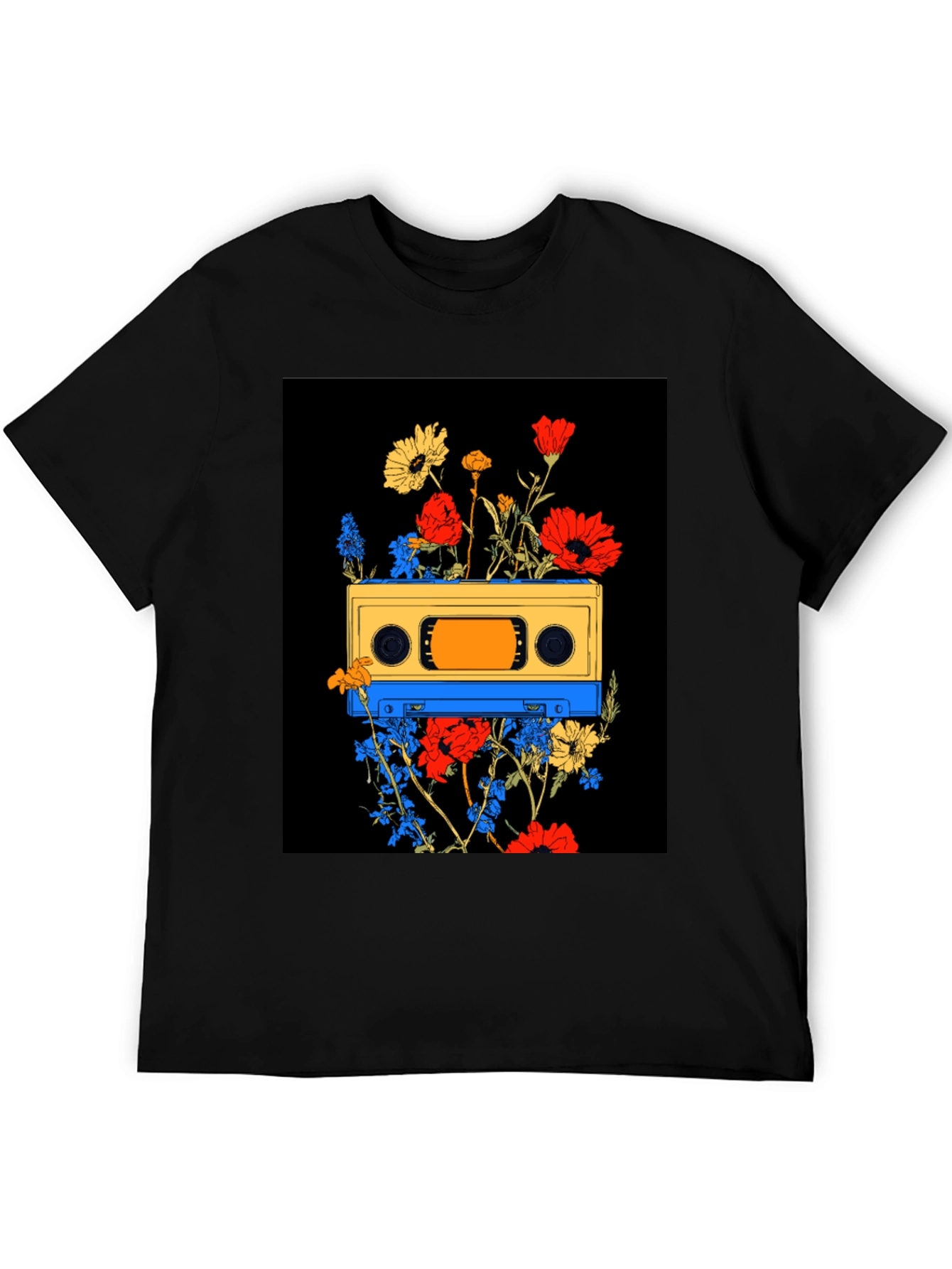 Retro Cassette Tape Floral Graphic T-Shirt