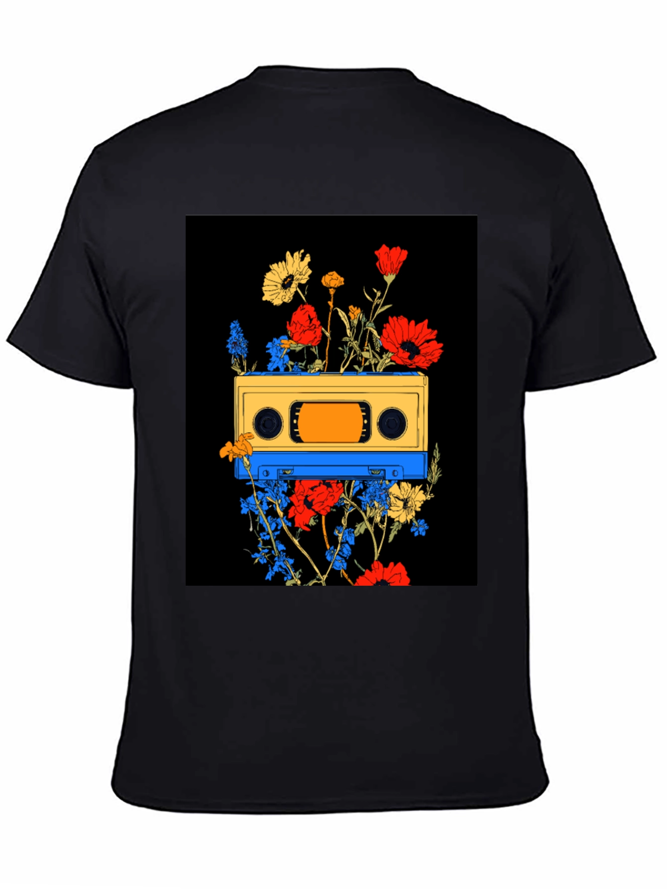 Retro Cassette Tape Floral Graphic T-Shirt