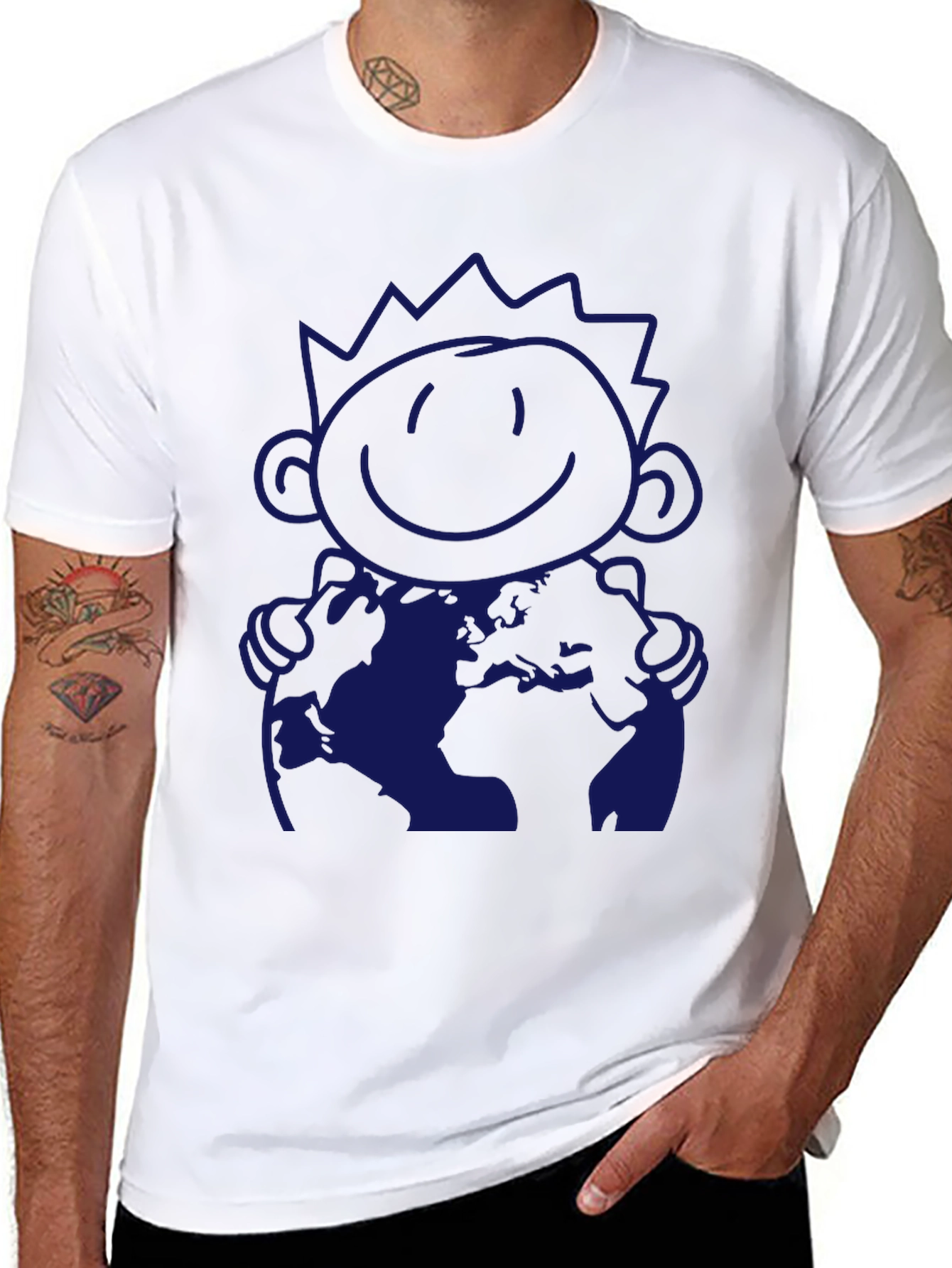 Graphic Tee: Hug the World Cartoon Print T-Shirt