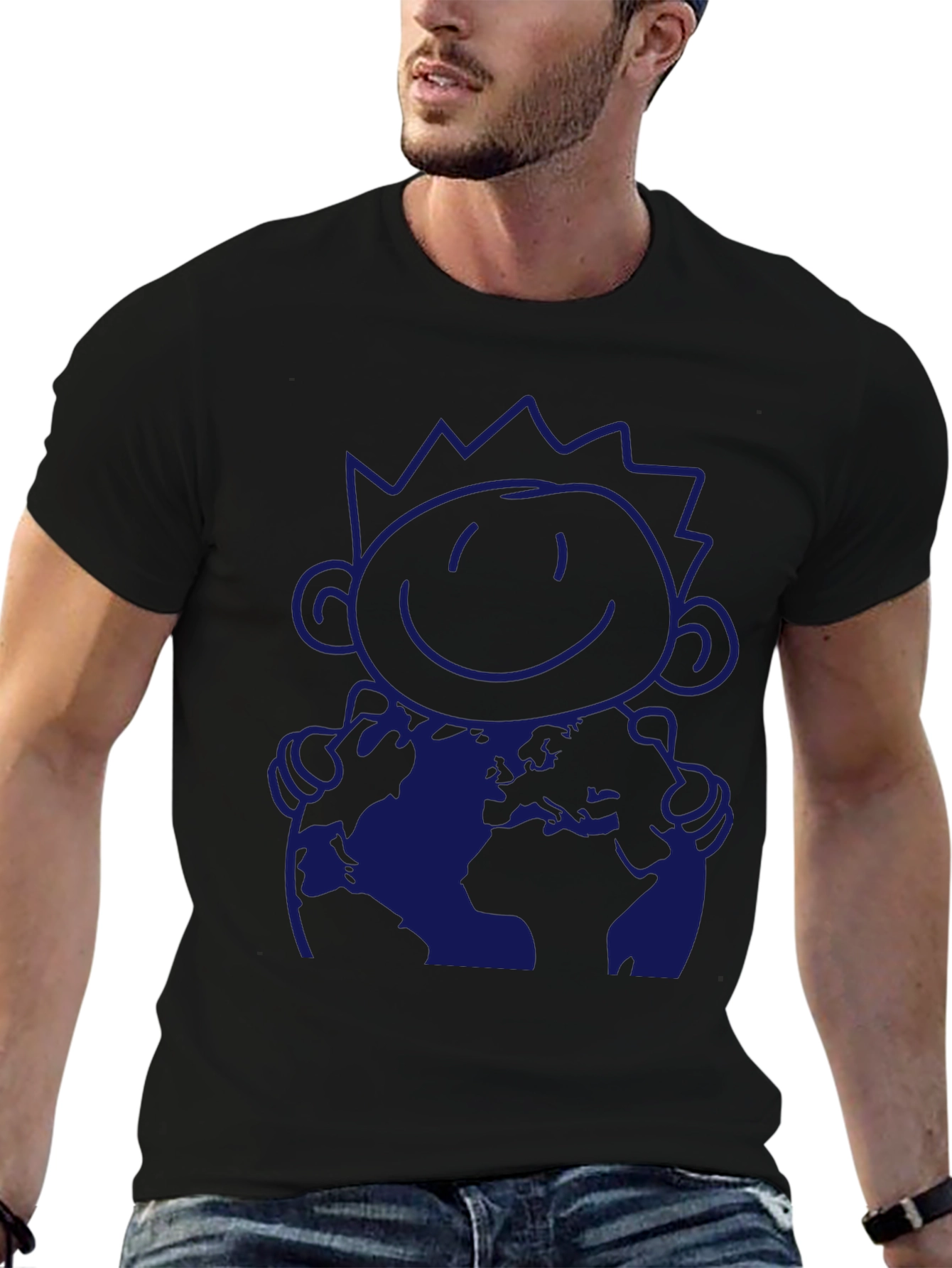 Graphic Tee: Hug the World Cartoon Print T-Shirt