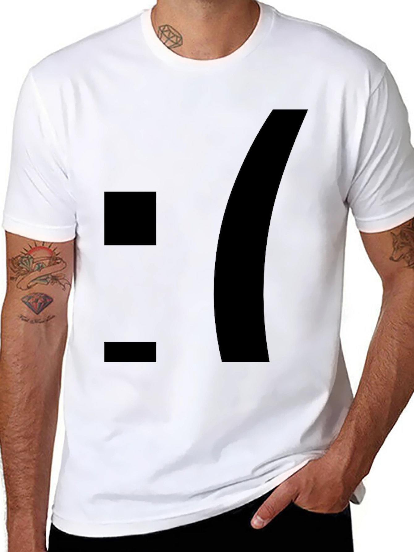 Sad Emoticon Graphic Tee - Black Cotton Blend