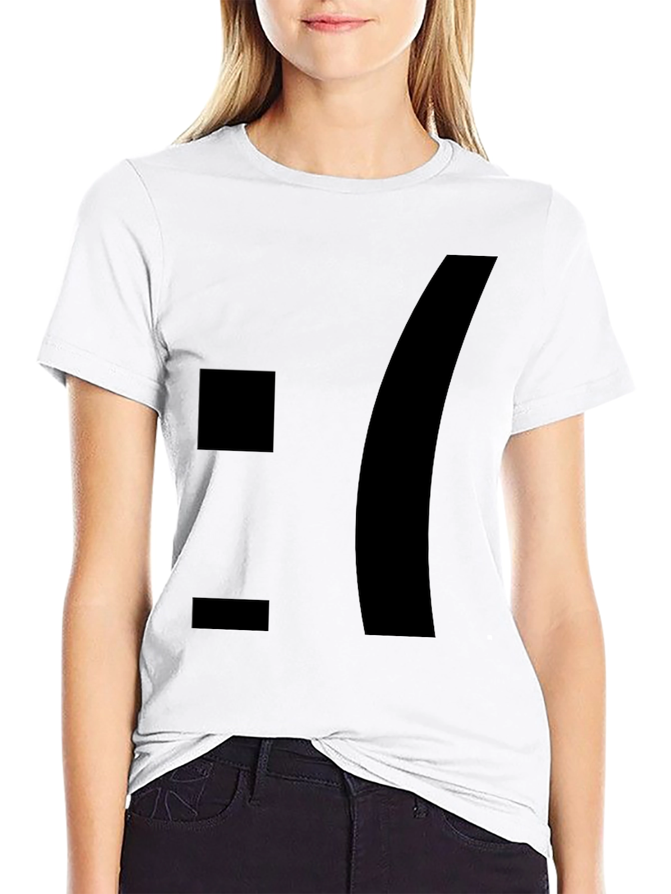Sad Emoticon Graphic Tee - Black Cotton Blend