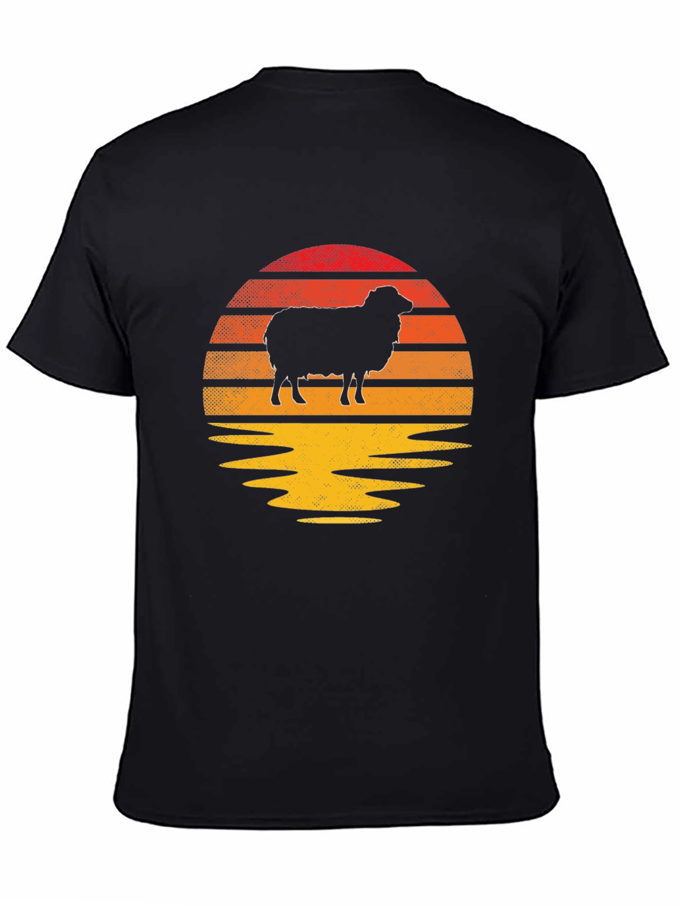 Retro Sheep Sunset Graphic Tee - Black Cotton Blend