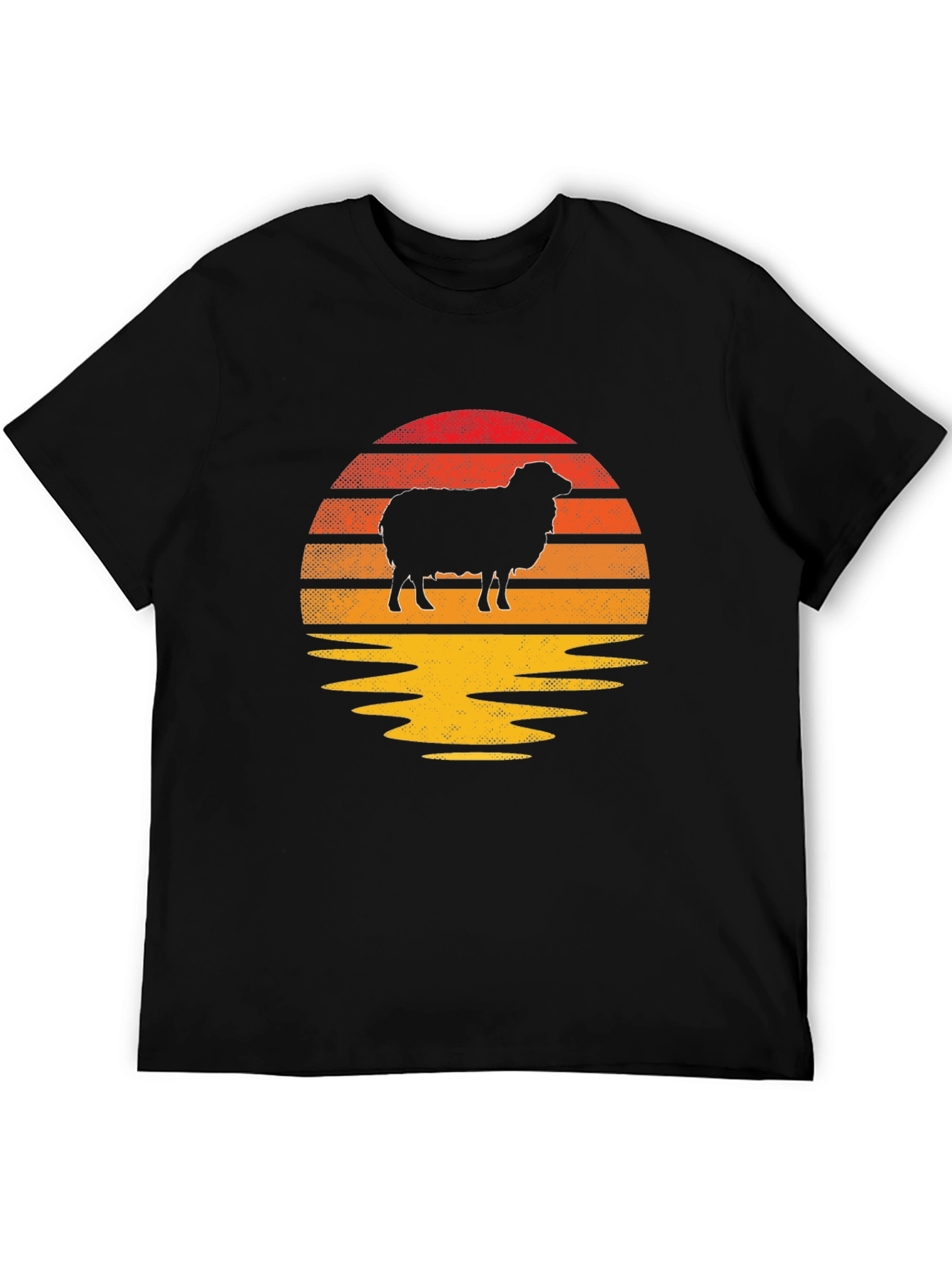 Retro Sheep Sunset Graphic Tee - Black Cotton Blend