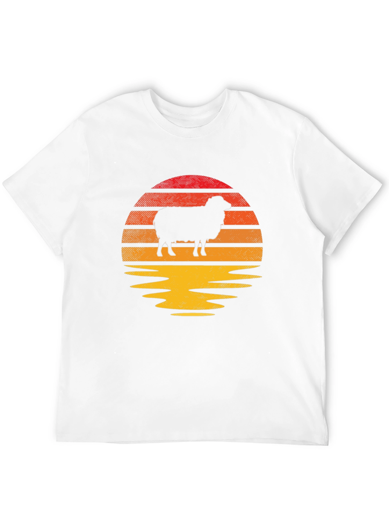 Retro Sheep Sunset Graphic Tee - Black Cotton Blend