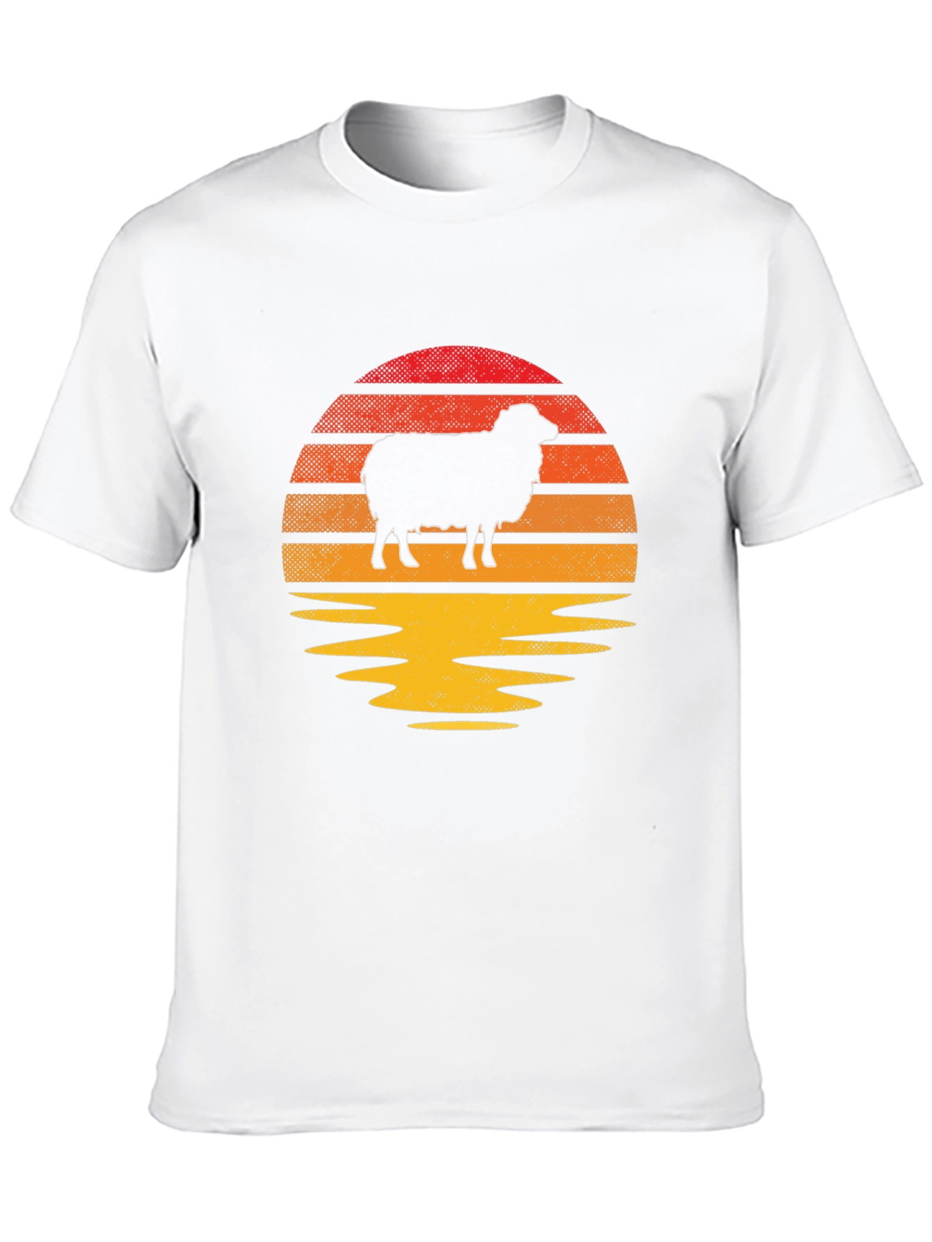 Retro Sheep Sunset Graphic Tee - Black Cotton Blend