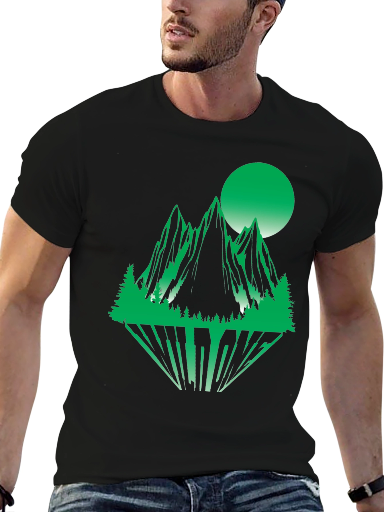 Green Mountain Graphic Print Black T-Shirt