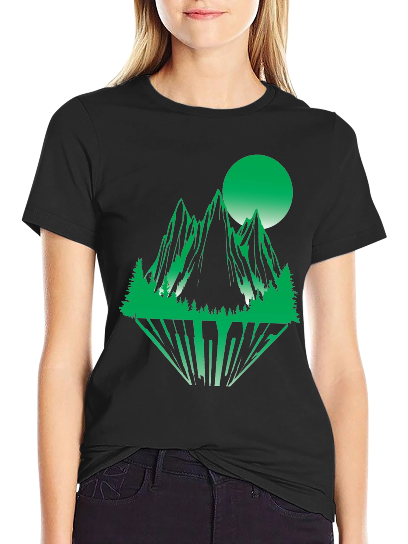 Green Mountain Graphic Print Black T-Shirt