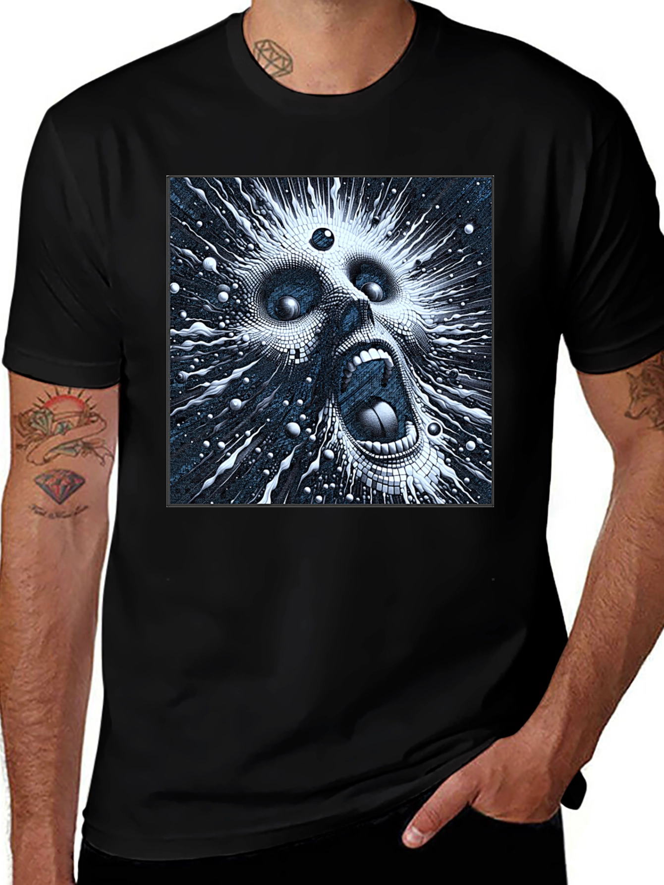 Abstract Screaming Face Black T-Shirt
