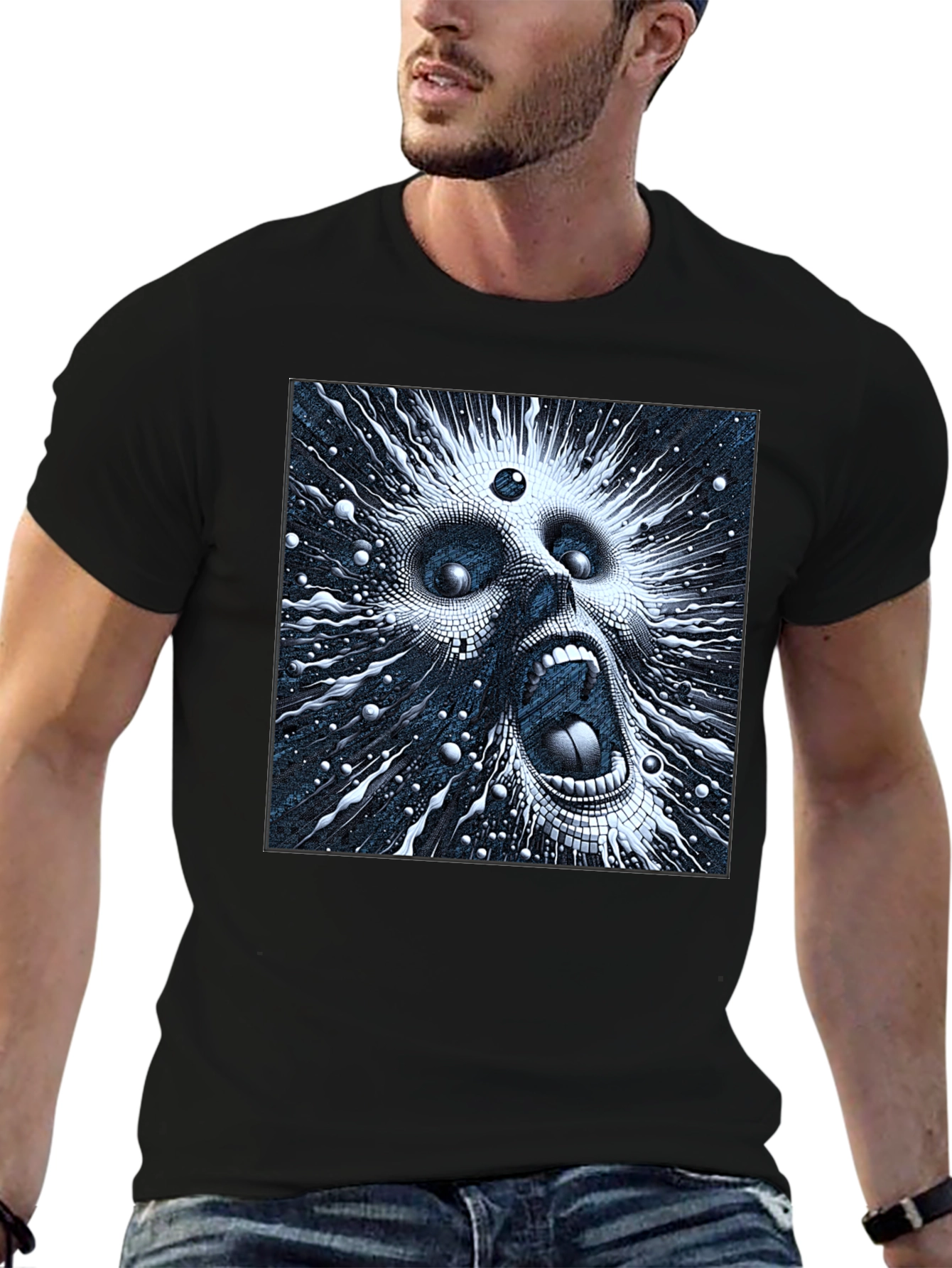 Abstract Screaming Face Black T-Shirt