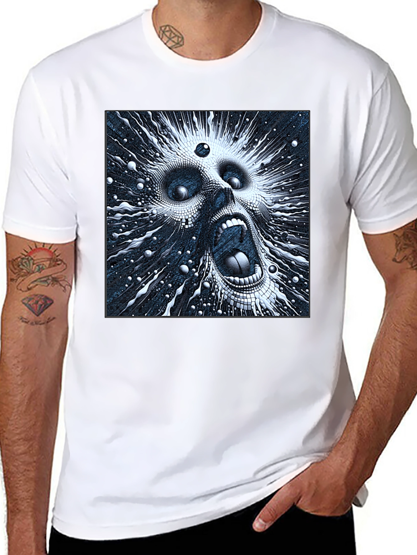 Abstract Screaming Face Black T-Shirt