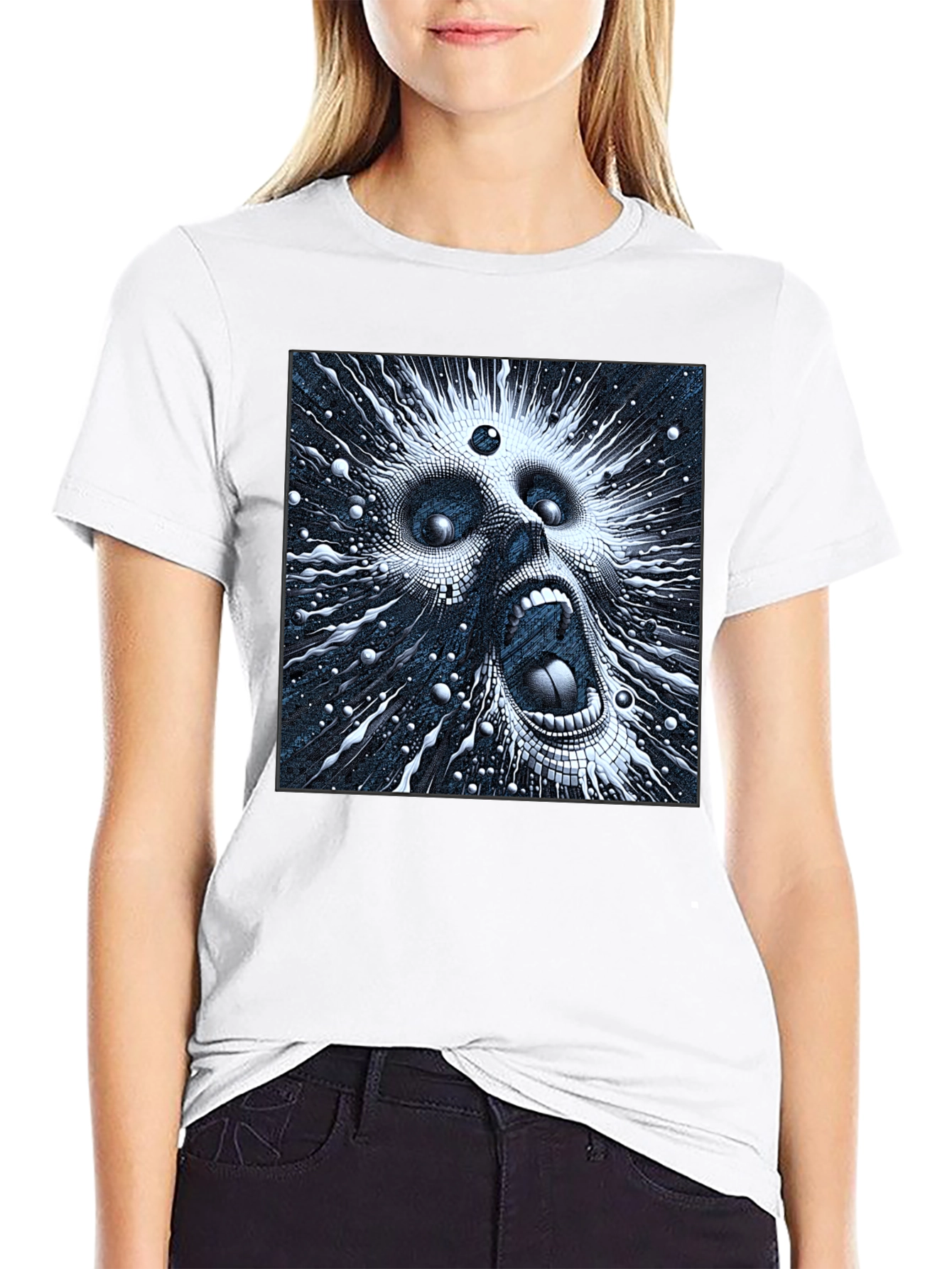 Abstract Screaming Face Black T-Shirt