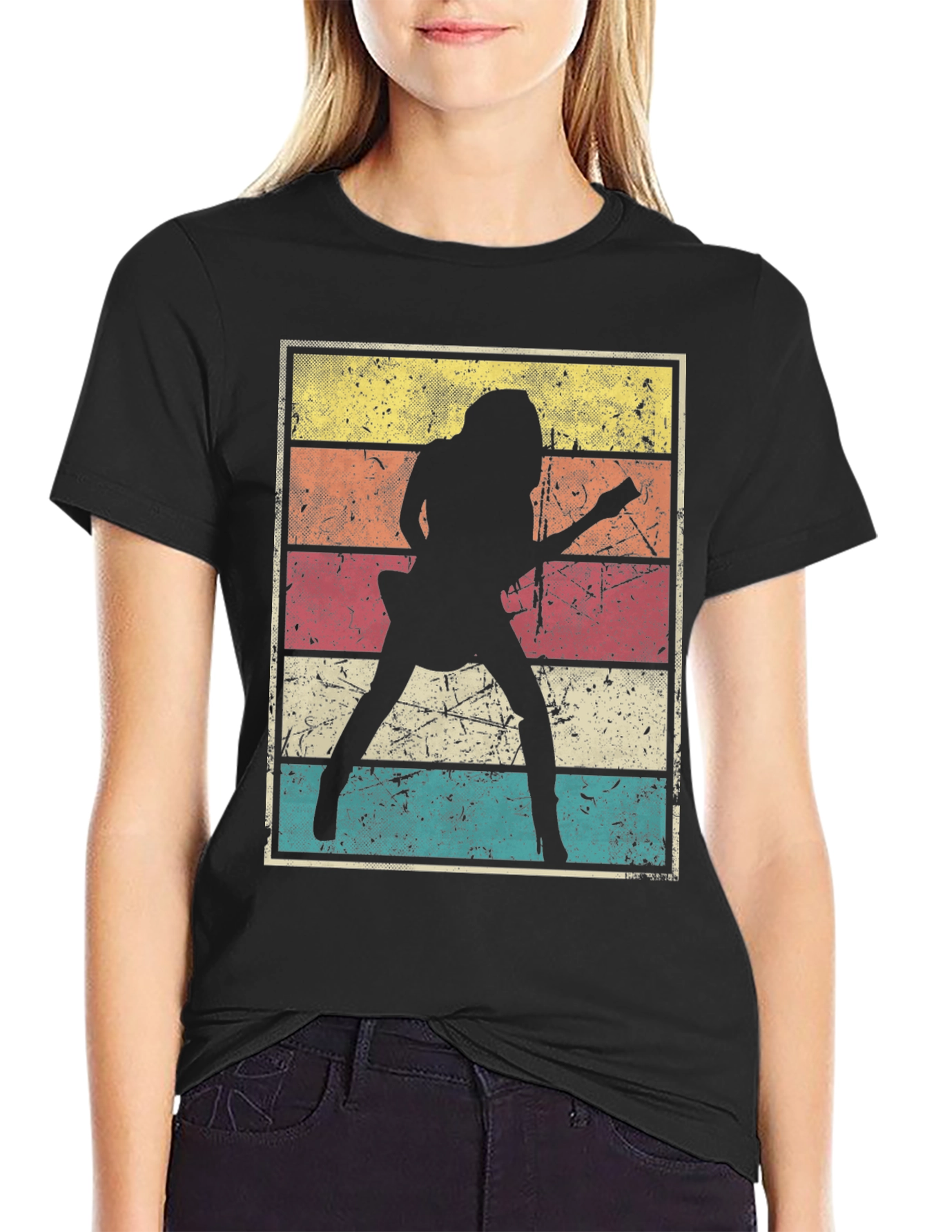 Retro Guitarist Graphic T-Shirt - Black