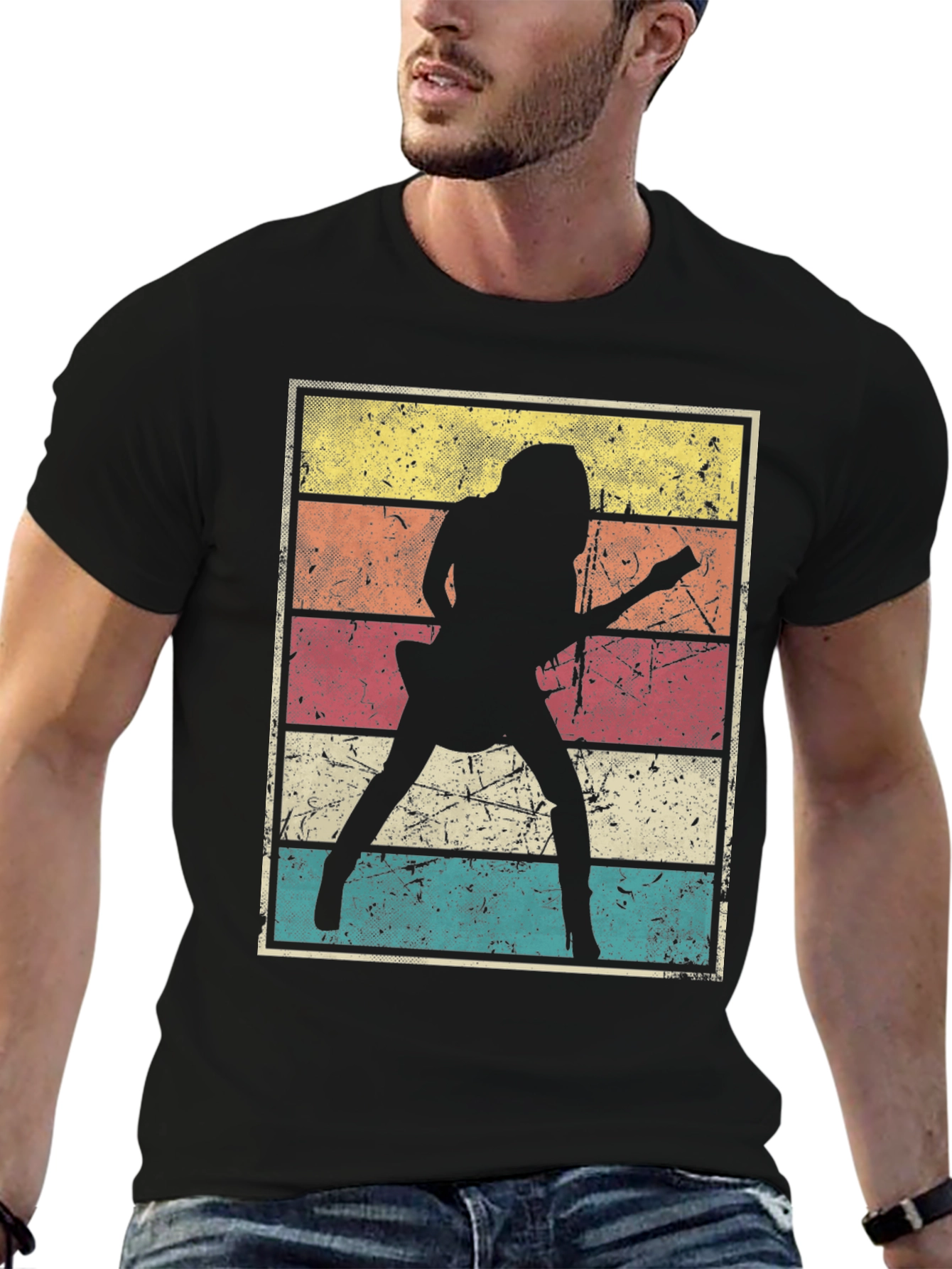 Retro Guitarist Graphic T-Shirt - Black