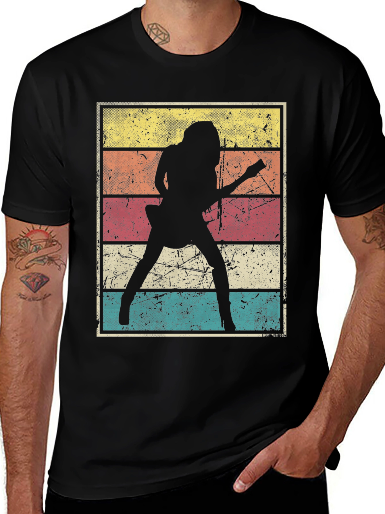Retro Guitarist Graphic T-Shirt - Black