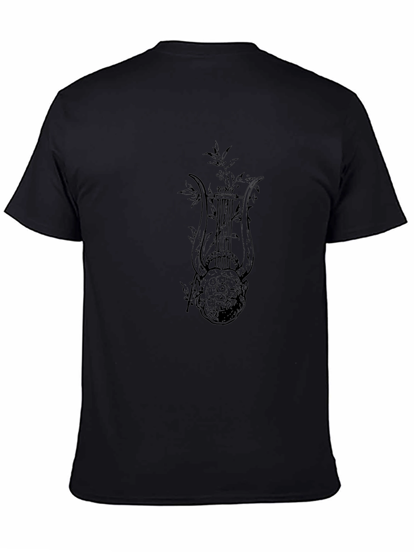 Mens Black T-Shirt with Lyre Graphic Print