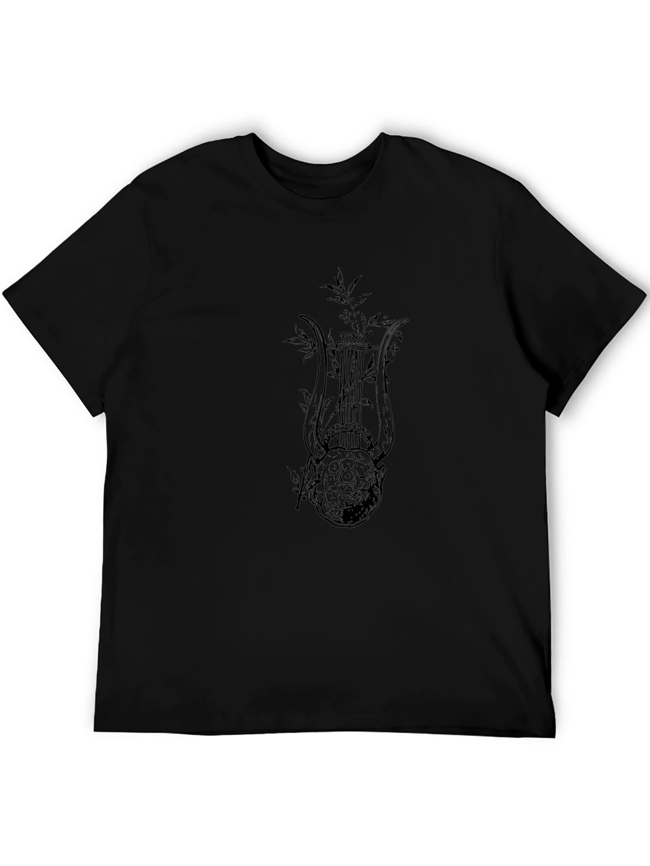 Mens Black T-Shirt with Lyre Graphic Print