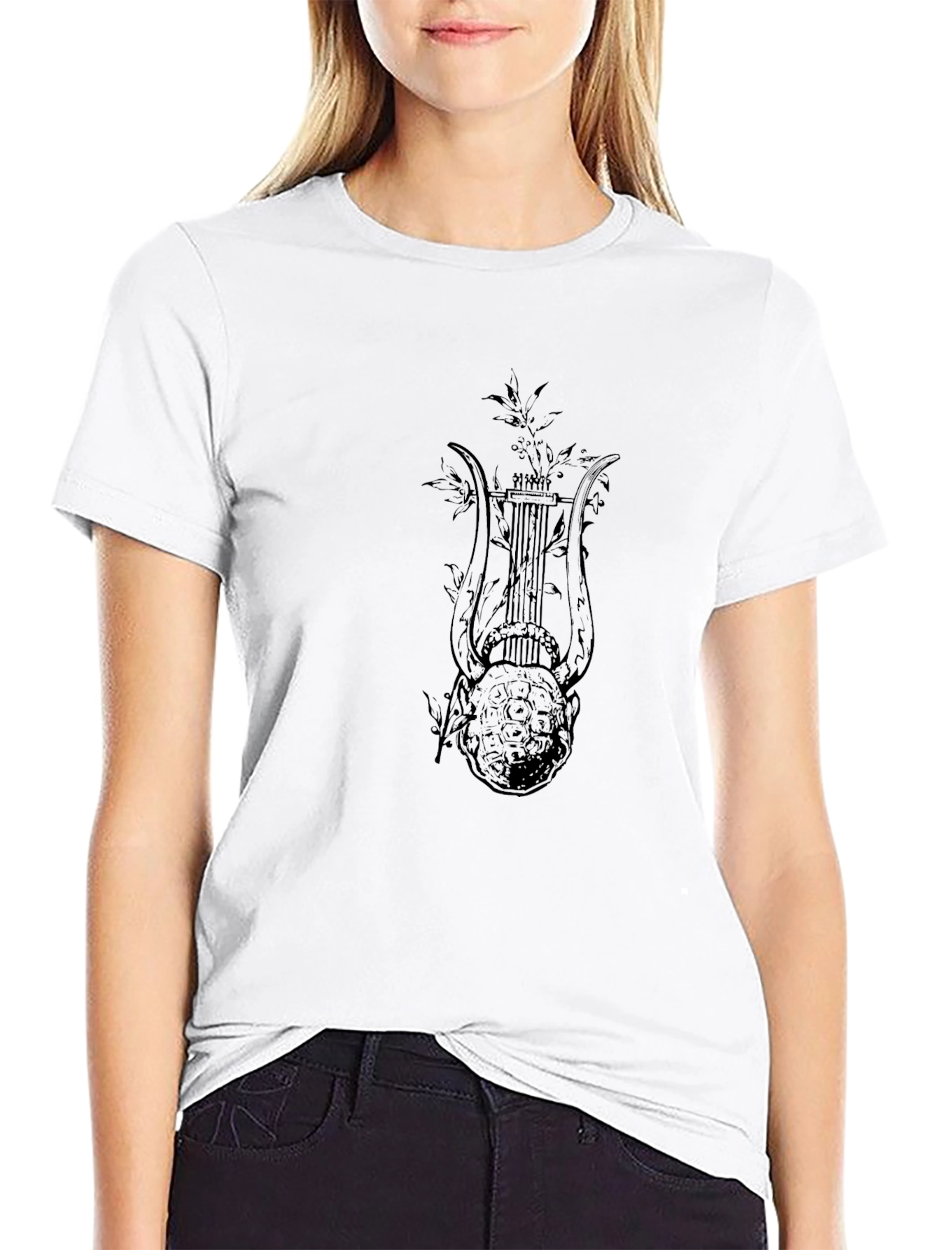 Mens Black T-Shirt with Lyre Graphic Print
