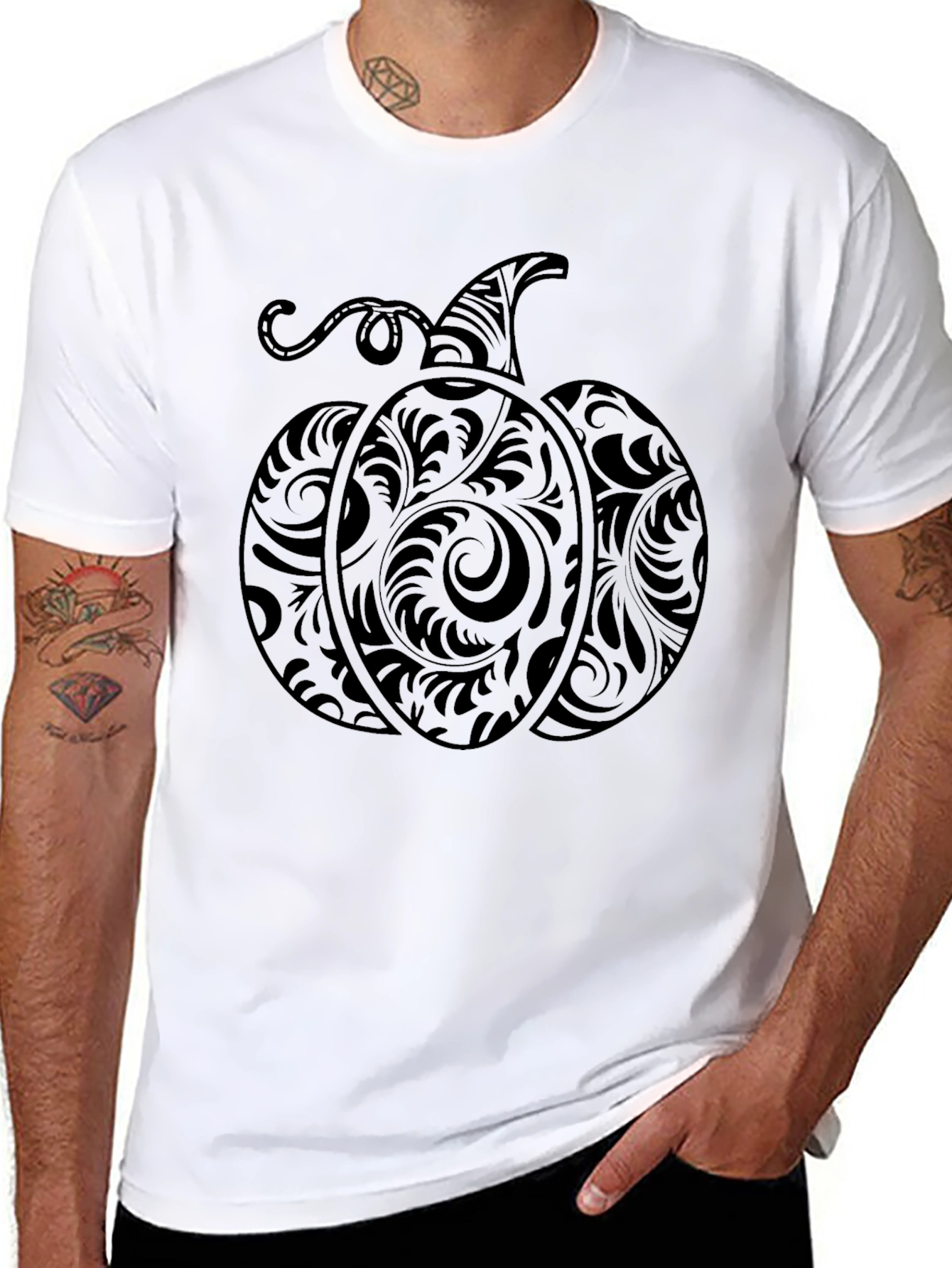 Mens Black Pumpkin Graphic T-Shirt