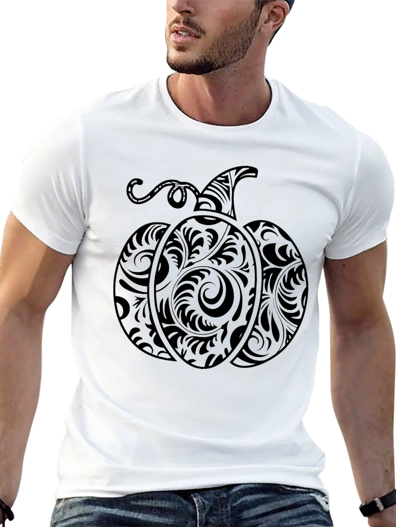 Mens Black Pumpkin Graphic T-Shirt