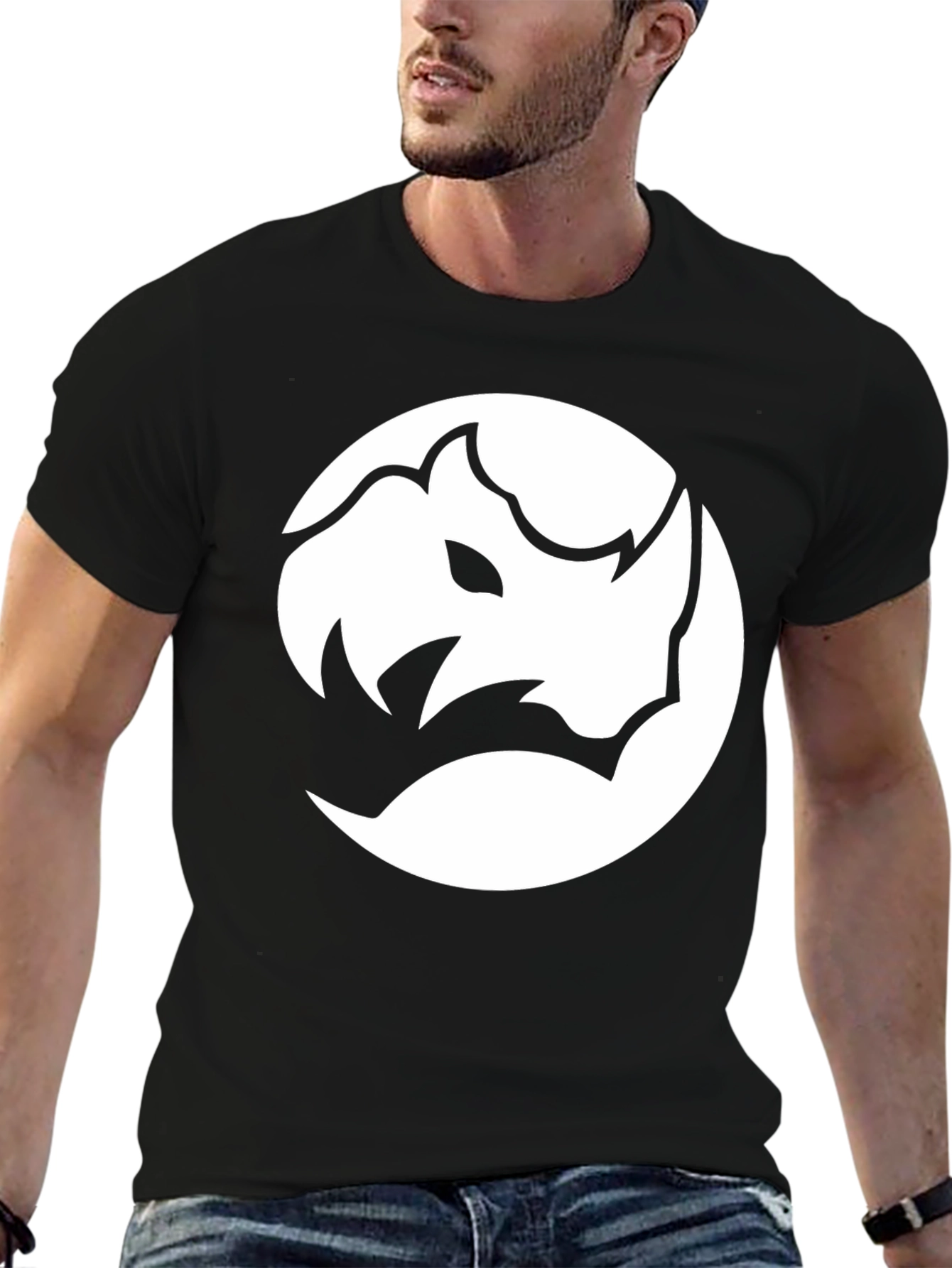 Rhino Graphic Tee - Modern Black Crew Neck Shirt