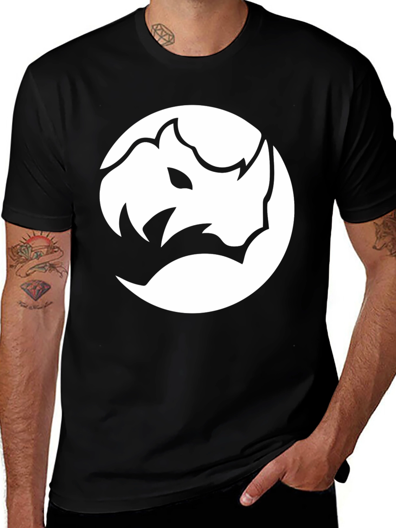 Rhino Graphic Tee - Modern Black Crew Neck Shirt