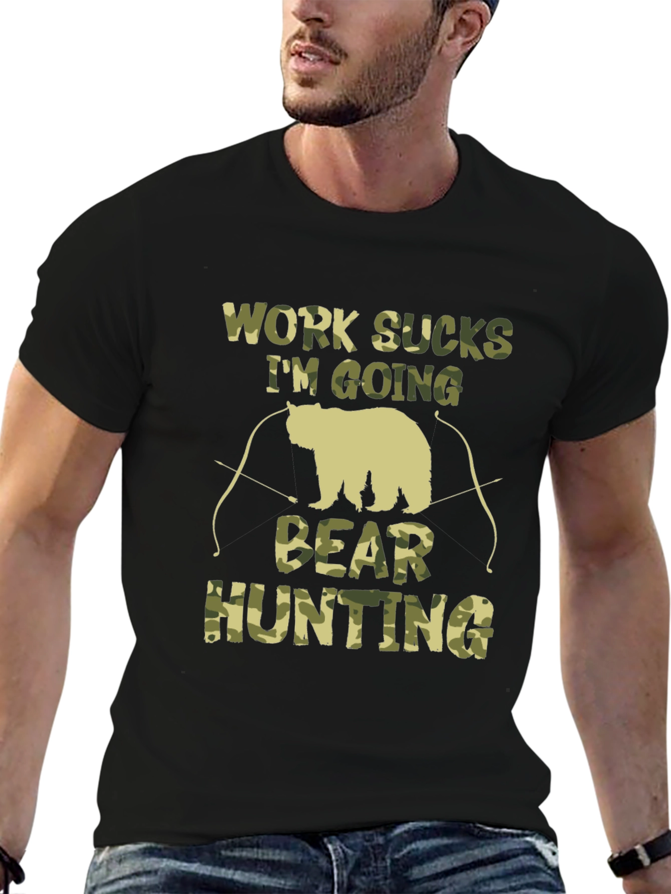 Work Sucks Bear Hunting Camo T-Shirt