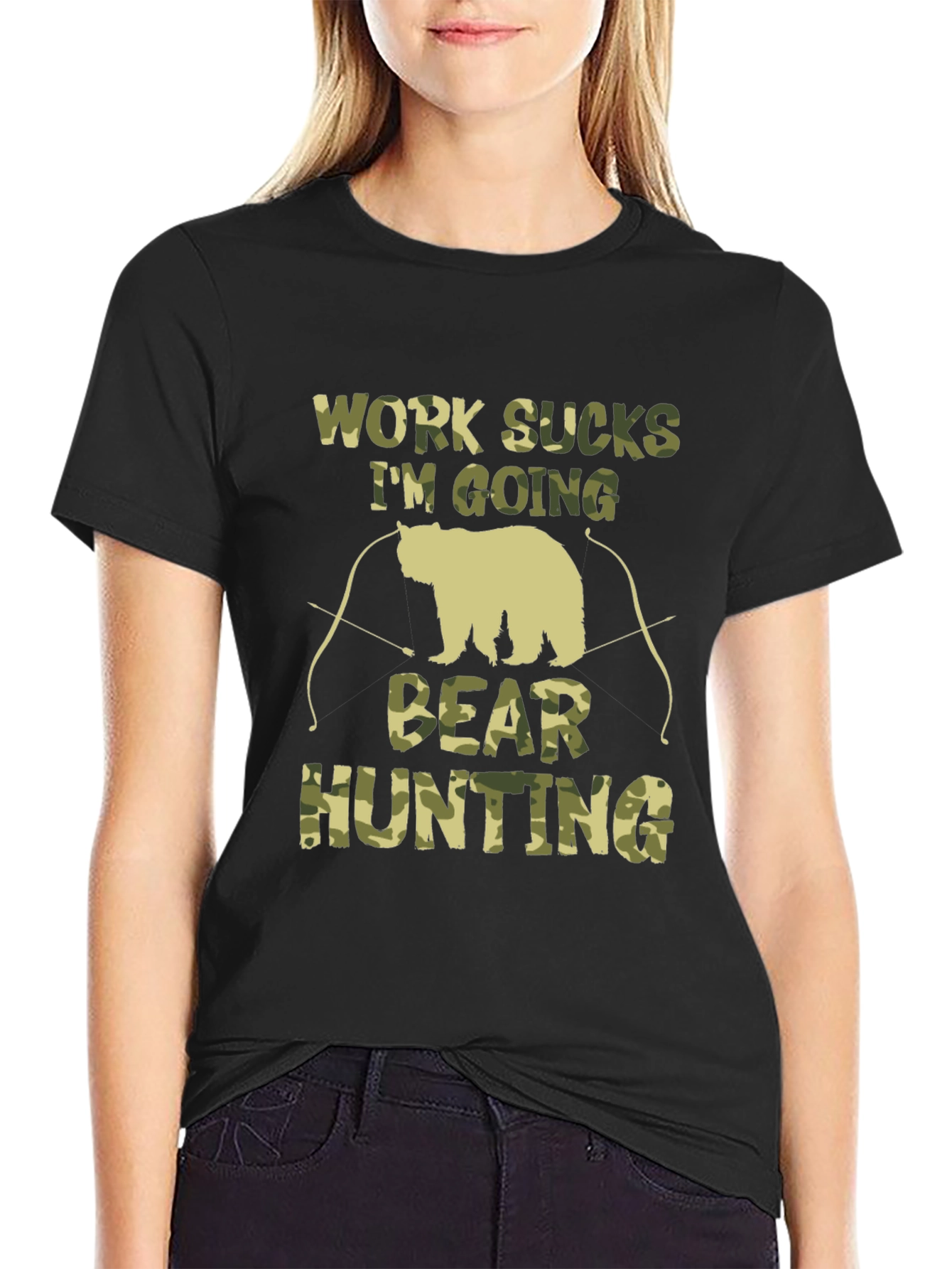 Work Sucks Bear Hunting Camo T-Shirt