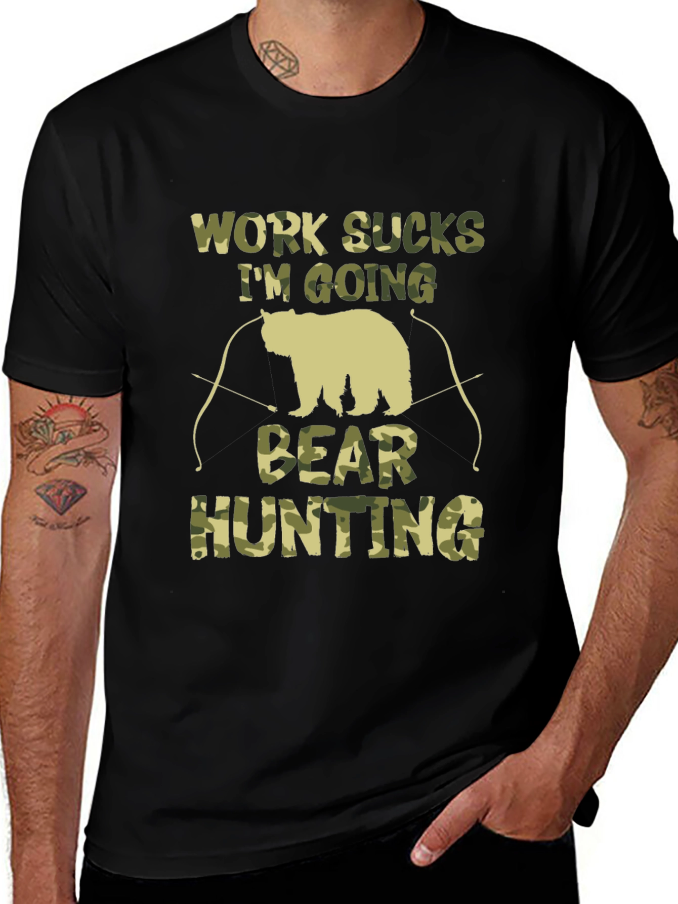 Work Sucks Bear Hunting Camo T-Shirt