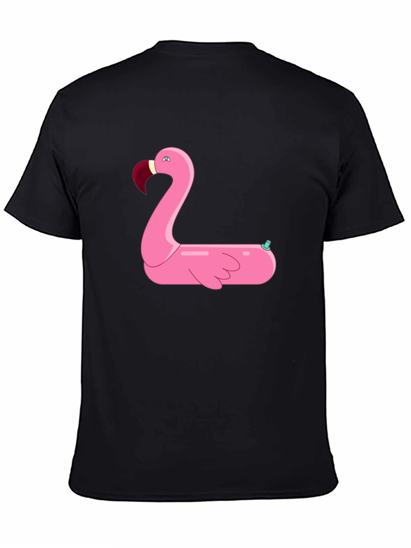 Black T-Shirt with Pink Flamingo Float Design