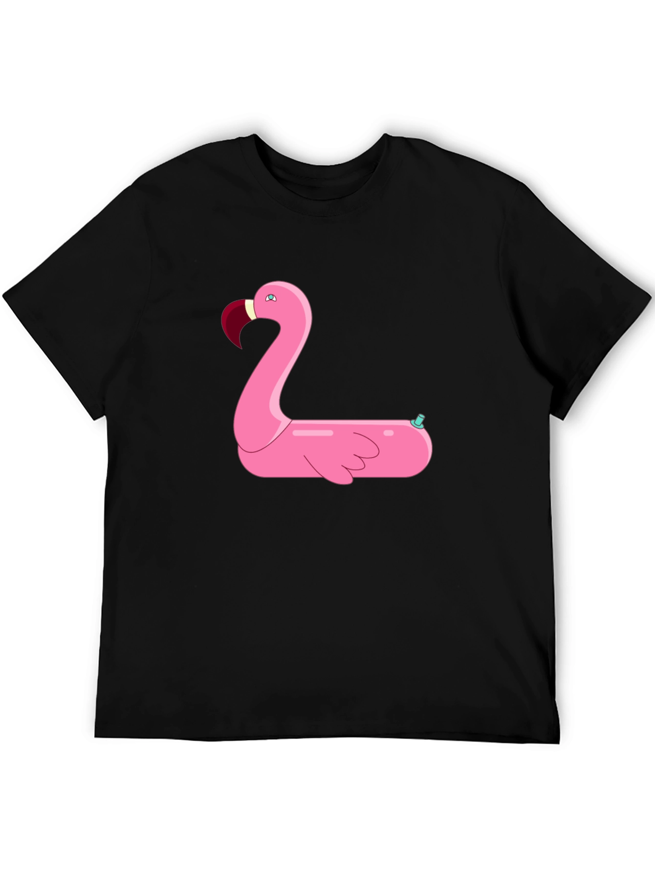 Black T-Shirt with Pink Flamingo Float Design