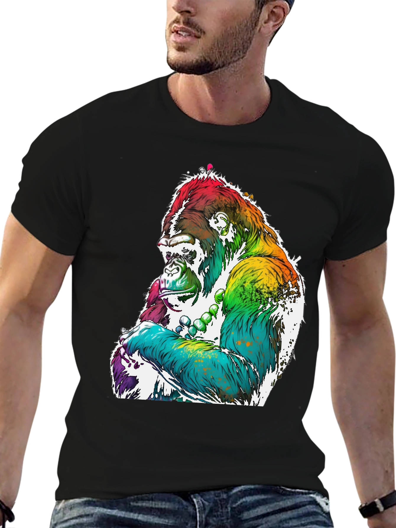 Rainbow Gorilla Graphic Tee - Mens Black T-Shirt