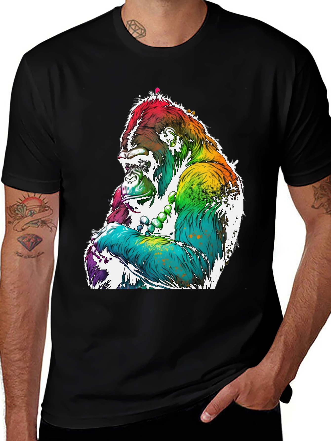 Rainbow Gorilla Graphic Tee - Mens Black T-Shirt