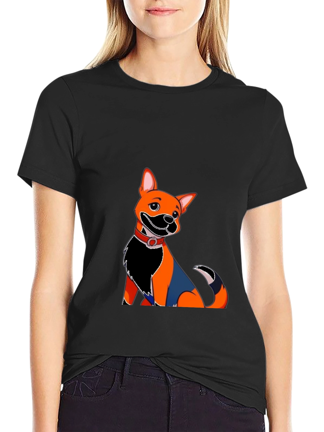 Dog Cartoon Graphic Black T-Shirt