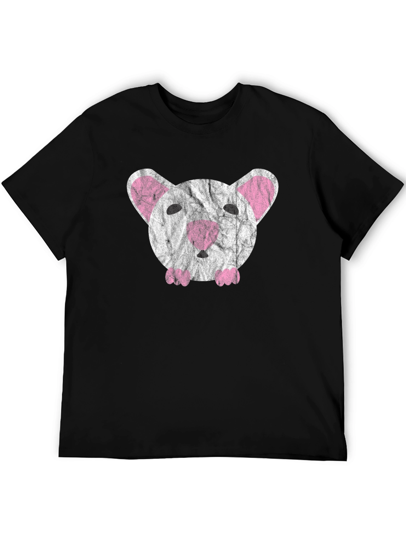Cute Distressed Mouse Graphic T-Shirt - Black